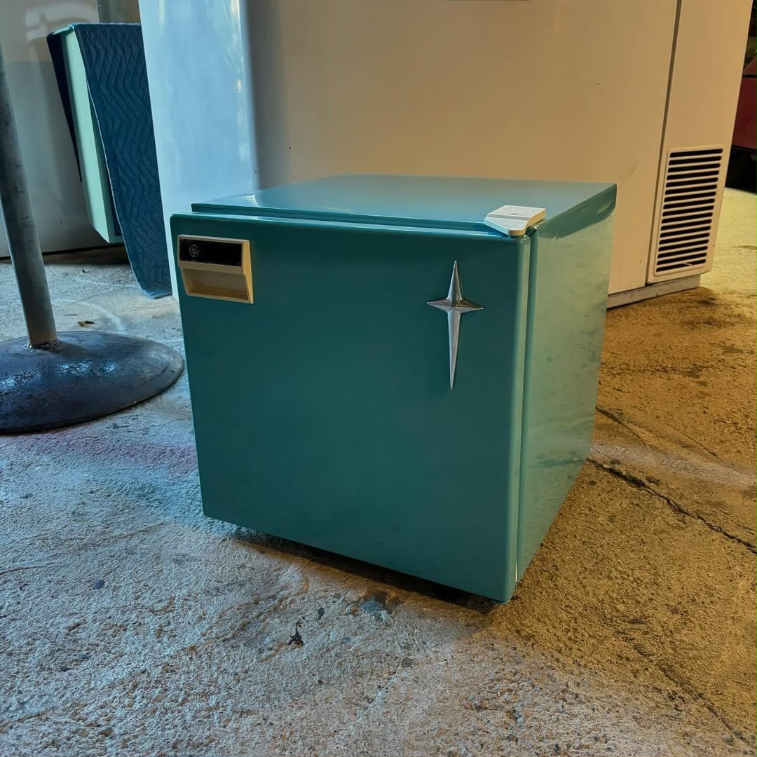 Vintage GE Compact Refrigerator with Starburst Trim, Turquoise