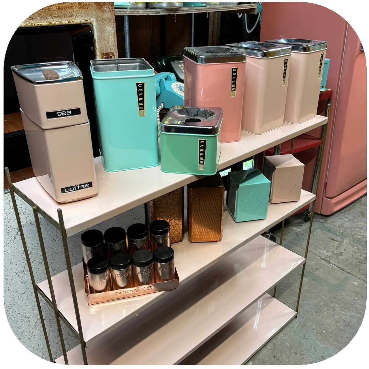 Mid-Century Metal Canister Sets, Pink, Aqua & Mint