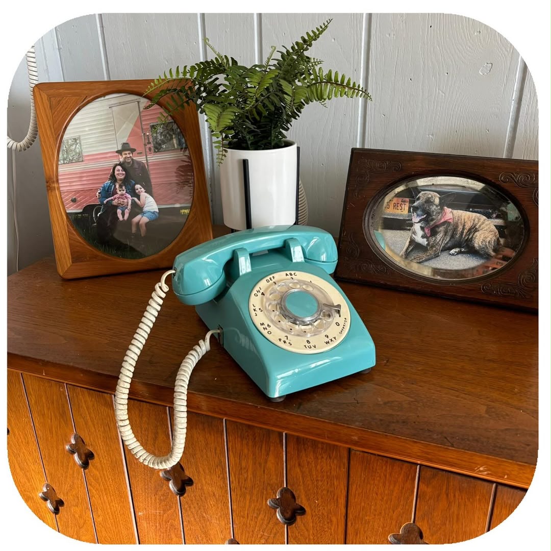 Restored Rotary Desk Telephone, Turquoise