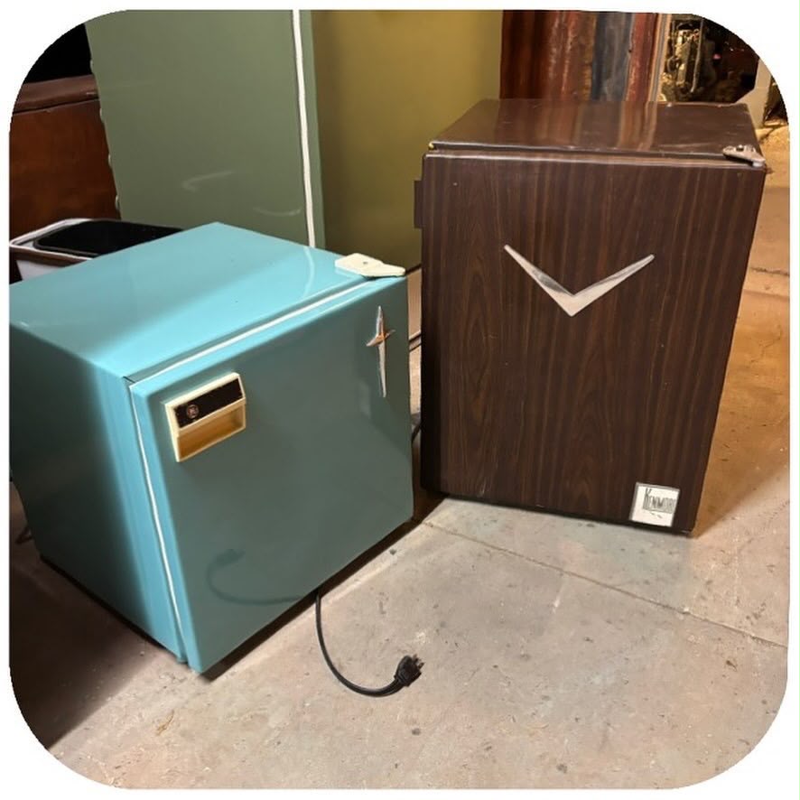 Vintage Compact Mini Fridge, Turquoise GE or Woodgrain Kenmore