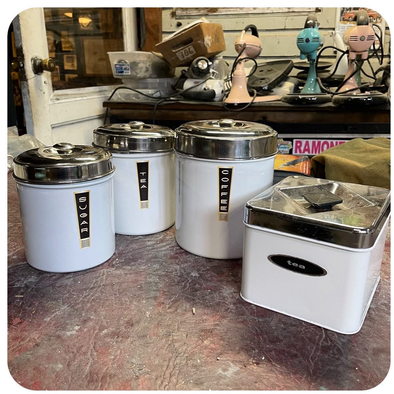 4-Piece Canister Set, White & Chrome