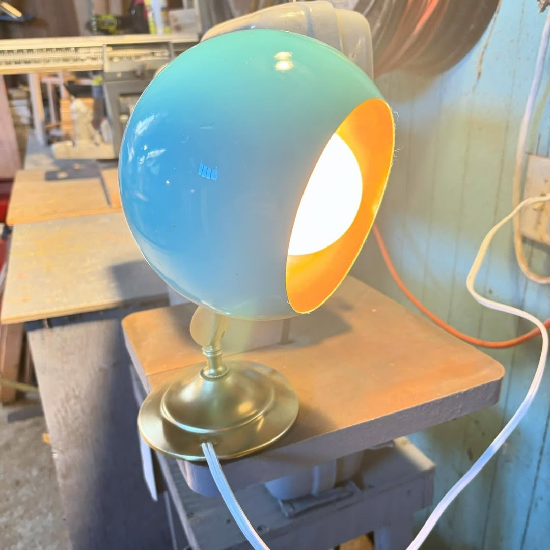 Eyeball Spotlight Table Lamp, Turquoise & Brass