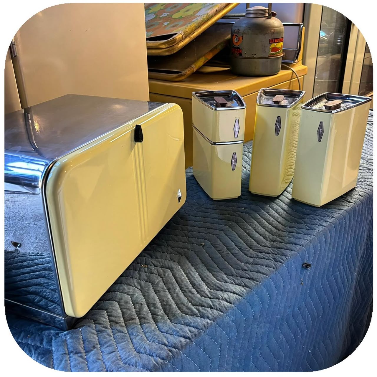 Yellow Chrome Bread Box & 4-Piece Canister Set