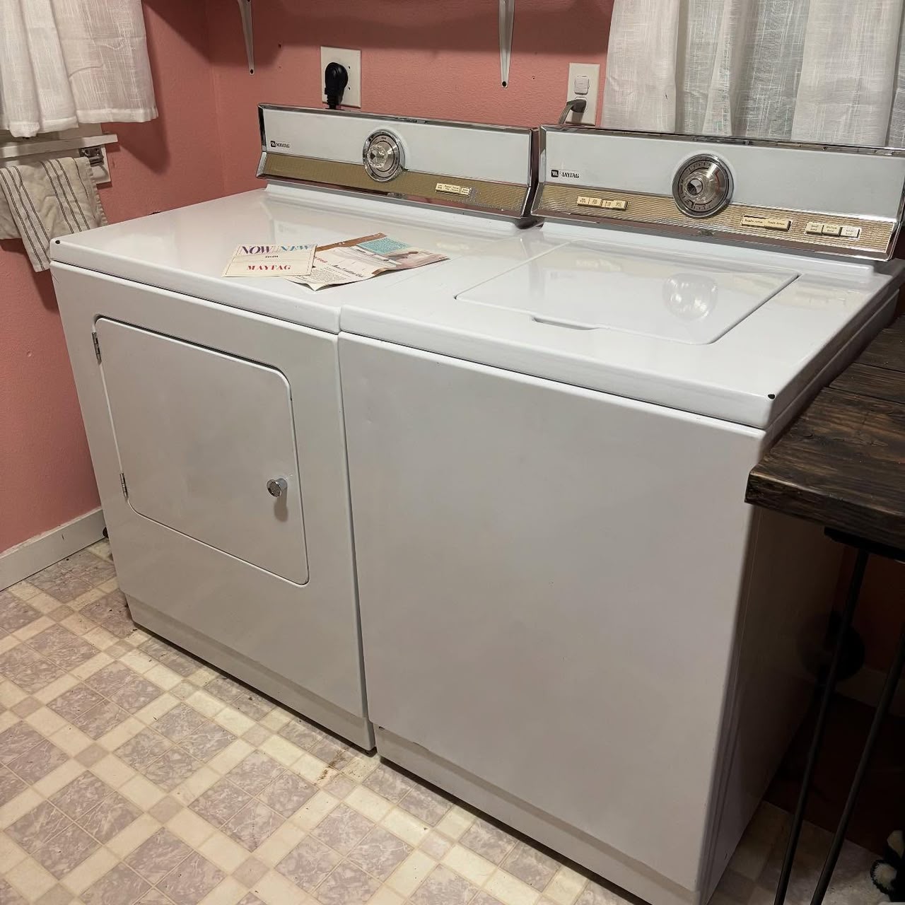 1960s Maytag Washer & Dryer Set with Original Brochures, White