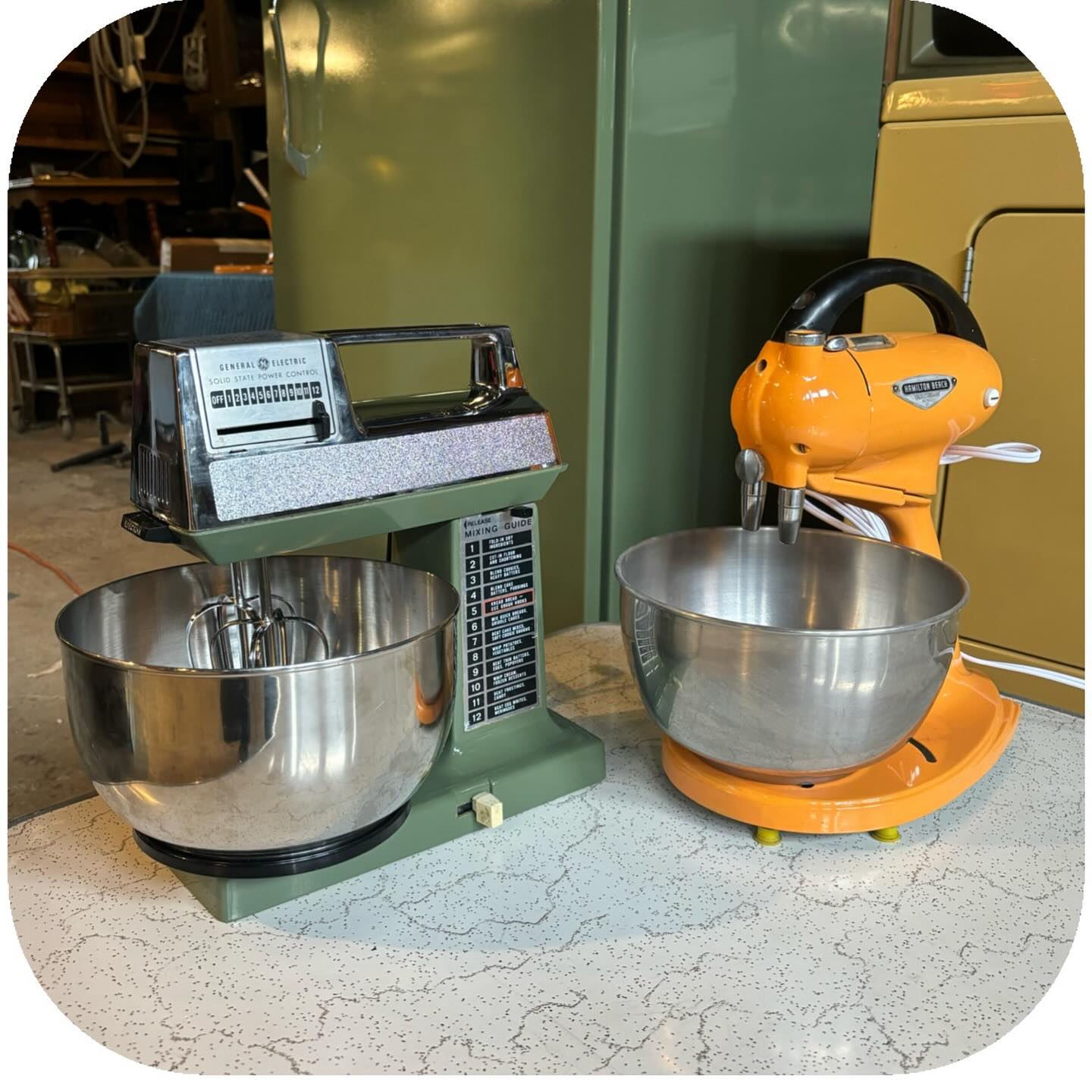Stand Mixer Pair: GE Avocado & Hamilton Beach Orange