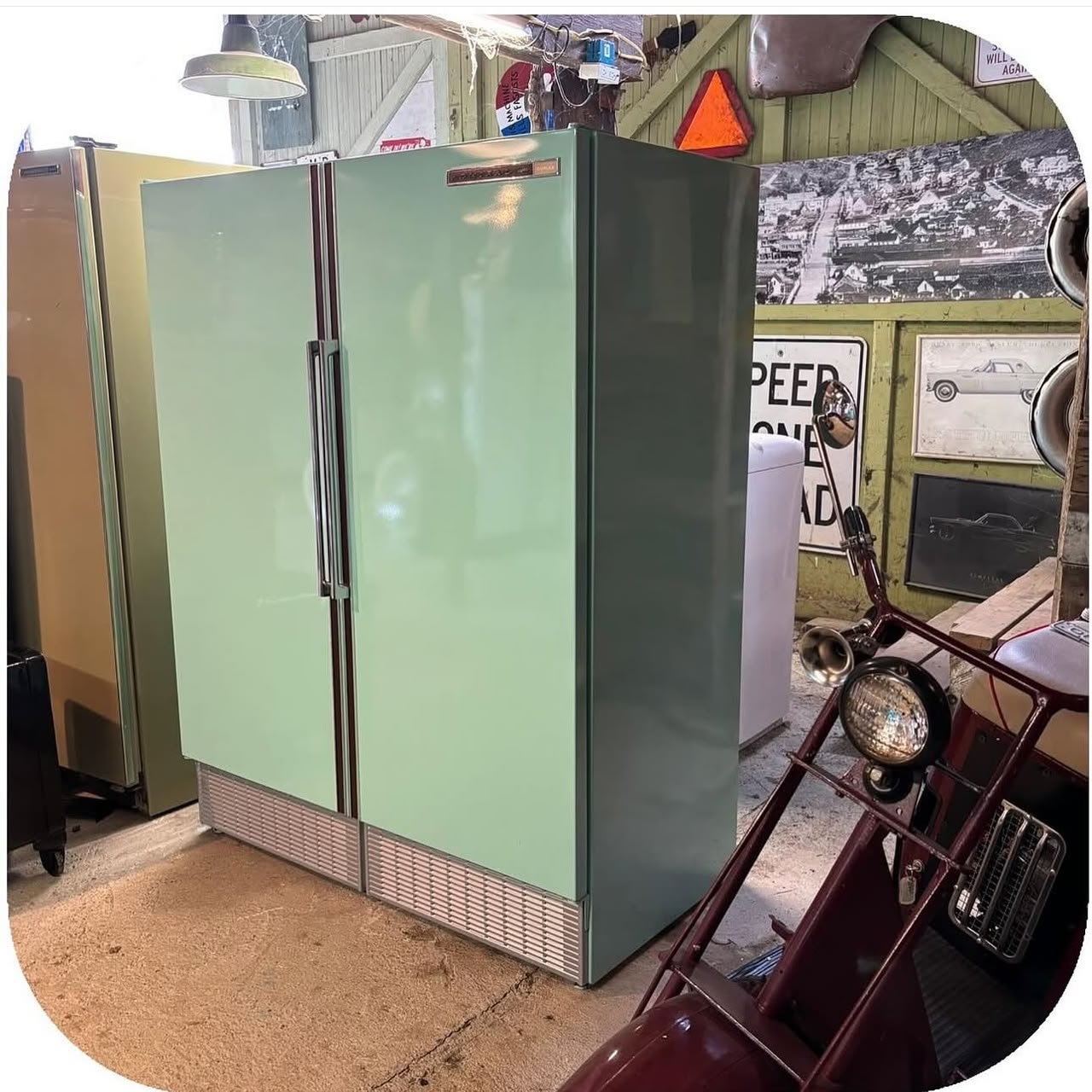 1960s Side-by-Side Refrigerator & Freezer Pair, Seafoam Green