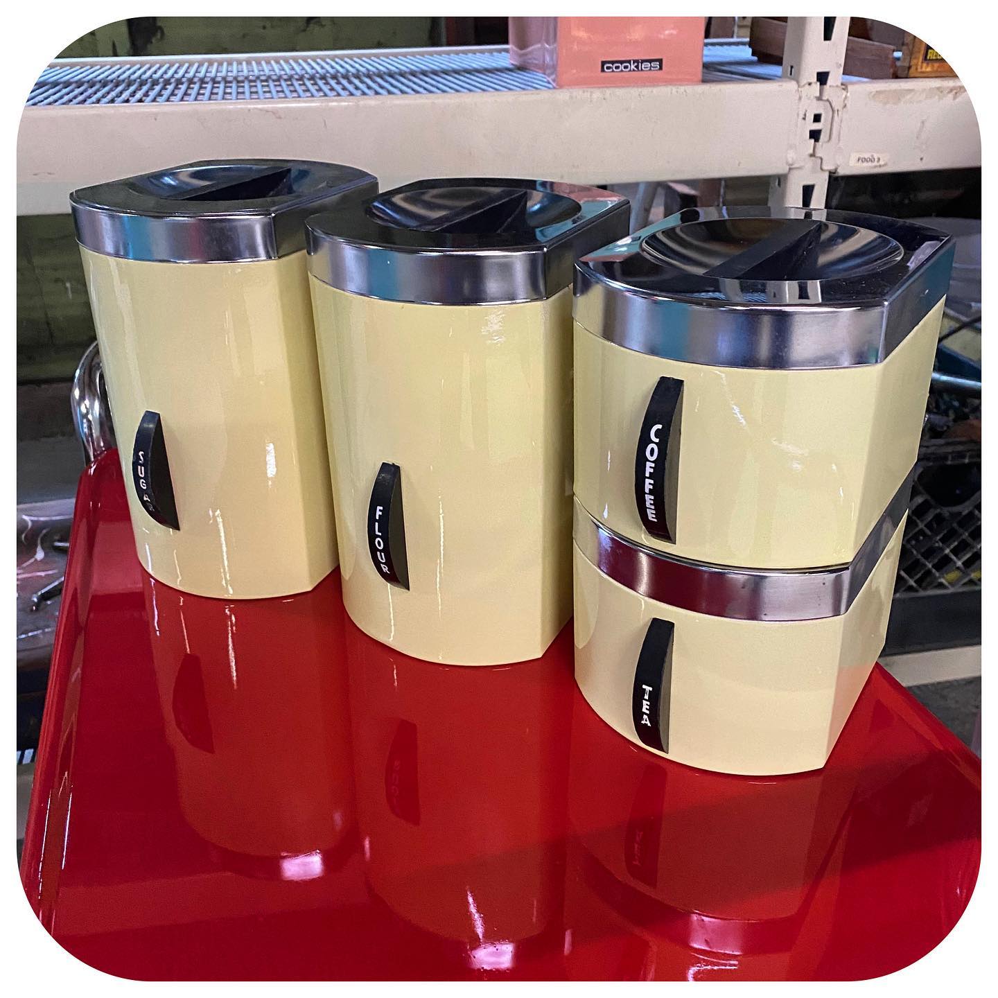 4-Piece Canister Set, Cream & Chrome