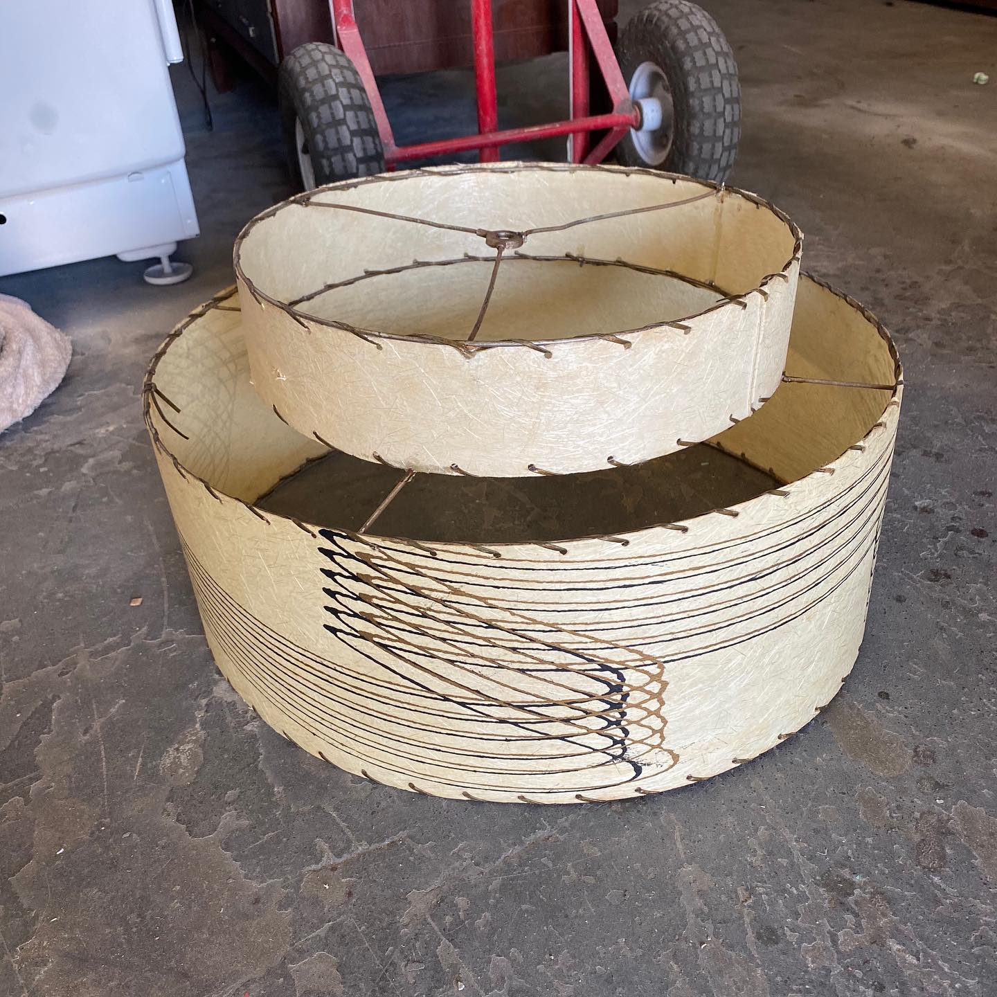 Two-Tier Fiberglass Lamp Shade, Black & Gold Swirl