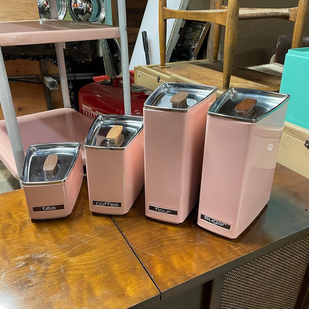 4-Piece Canister Set, Pink with Wood Knobs