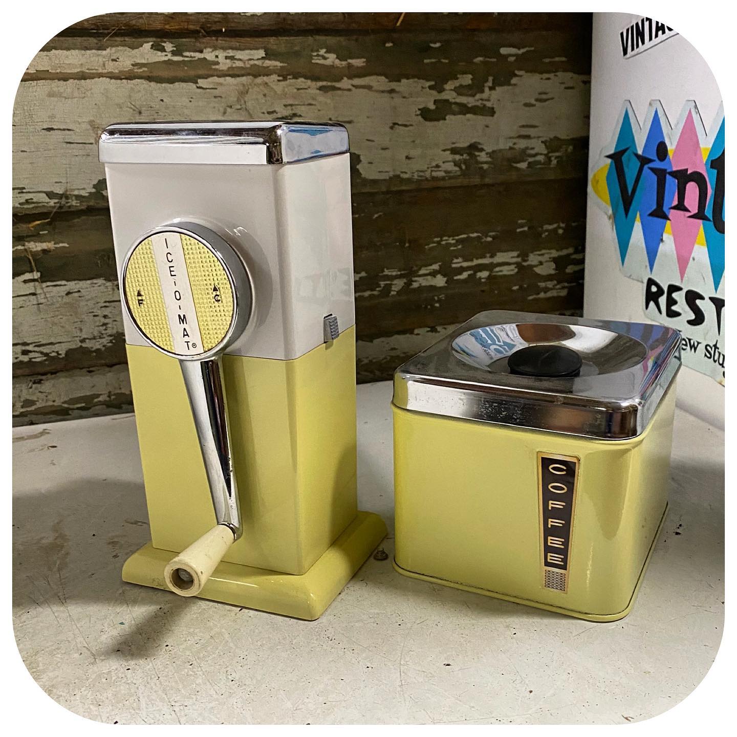 Ice-O-Mat Ice Crusher with Coffee Canister, Yellow