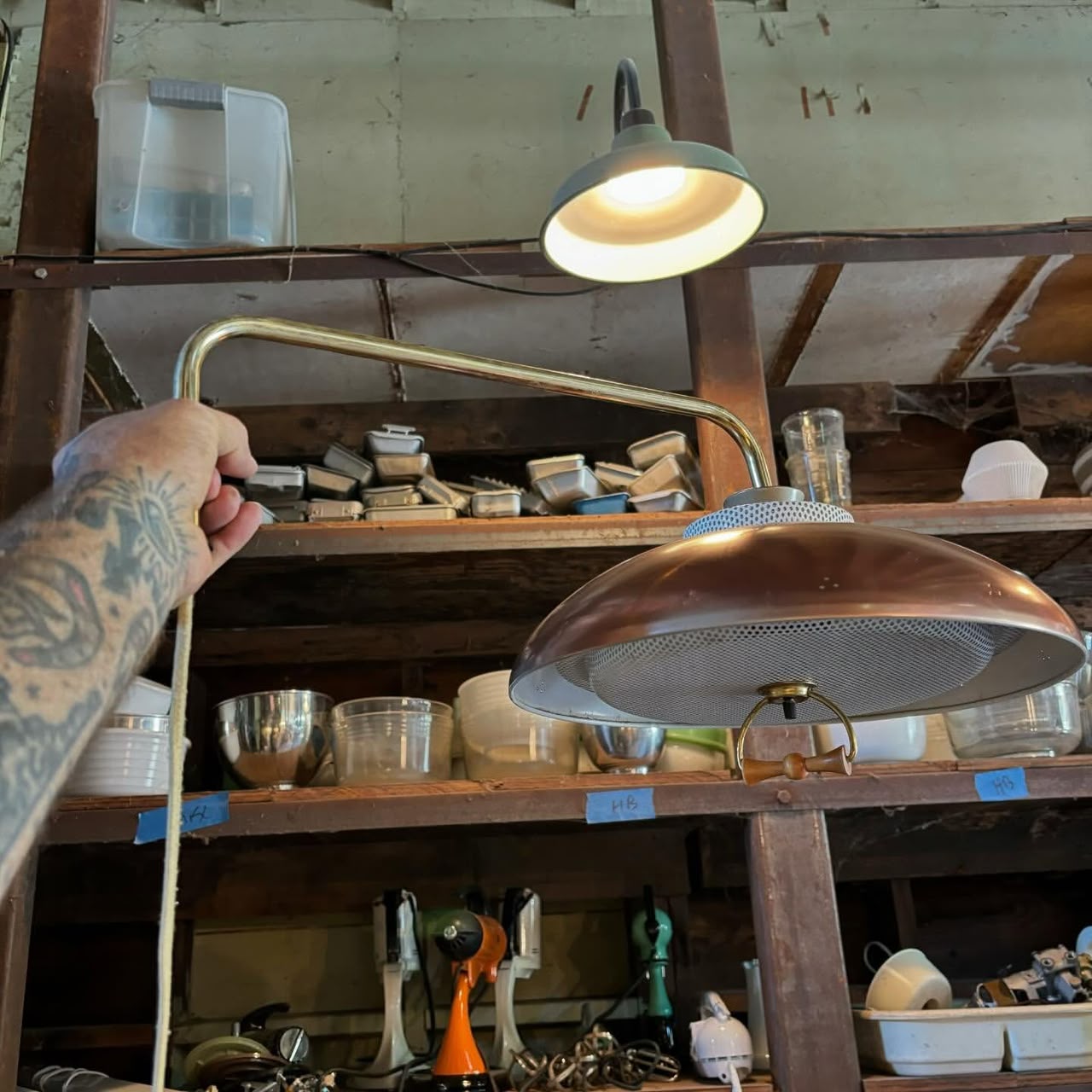 Copper Swag Pendant Lamp with Brass Arm