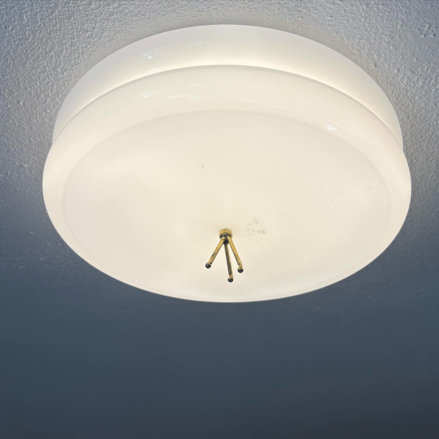 Milk Glass Drum Ceiling Light with Brass Finial